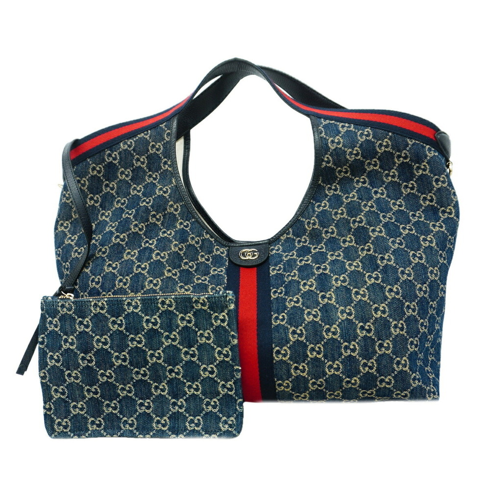 Gucci Bag/Tote Bag Gillio Large GG Denim 853971 Navy Champagne Women's P3626259